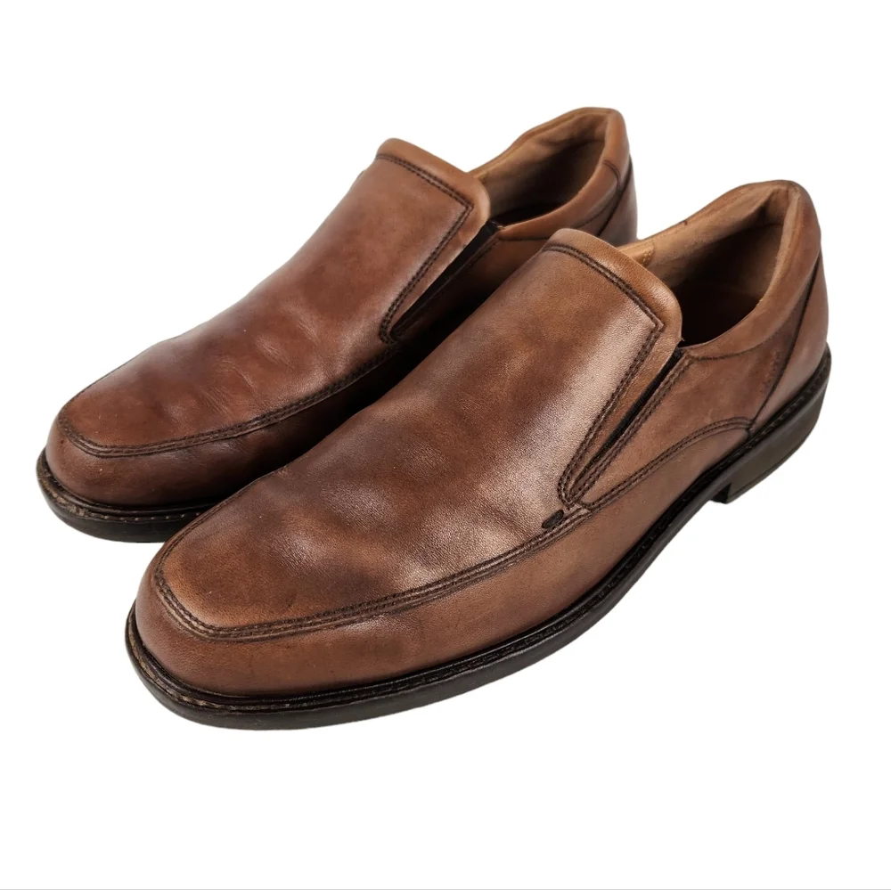Ecco Holton Apron Toe Slip On Brown Leather Loafers Mens Size 10 to 10.5 EU 44